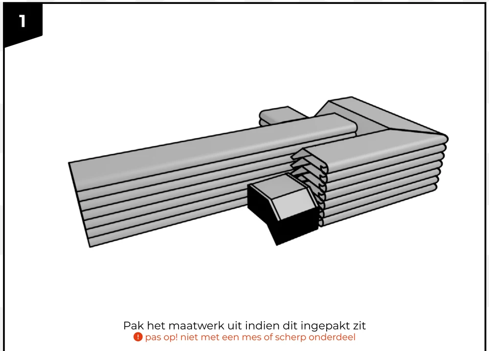 De handleiding begint bij het uitpakken van het pakket.